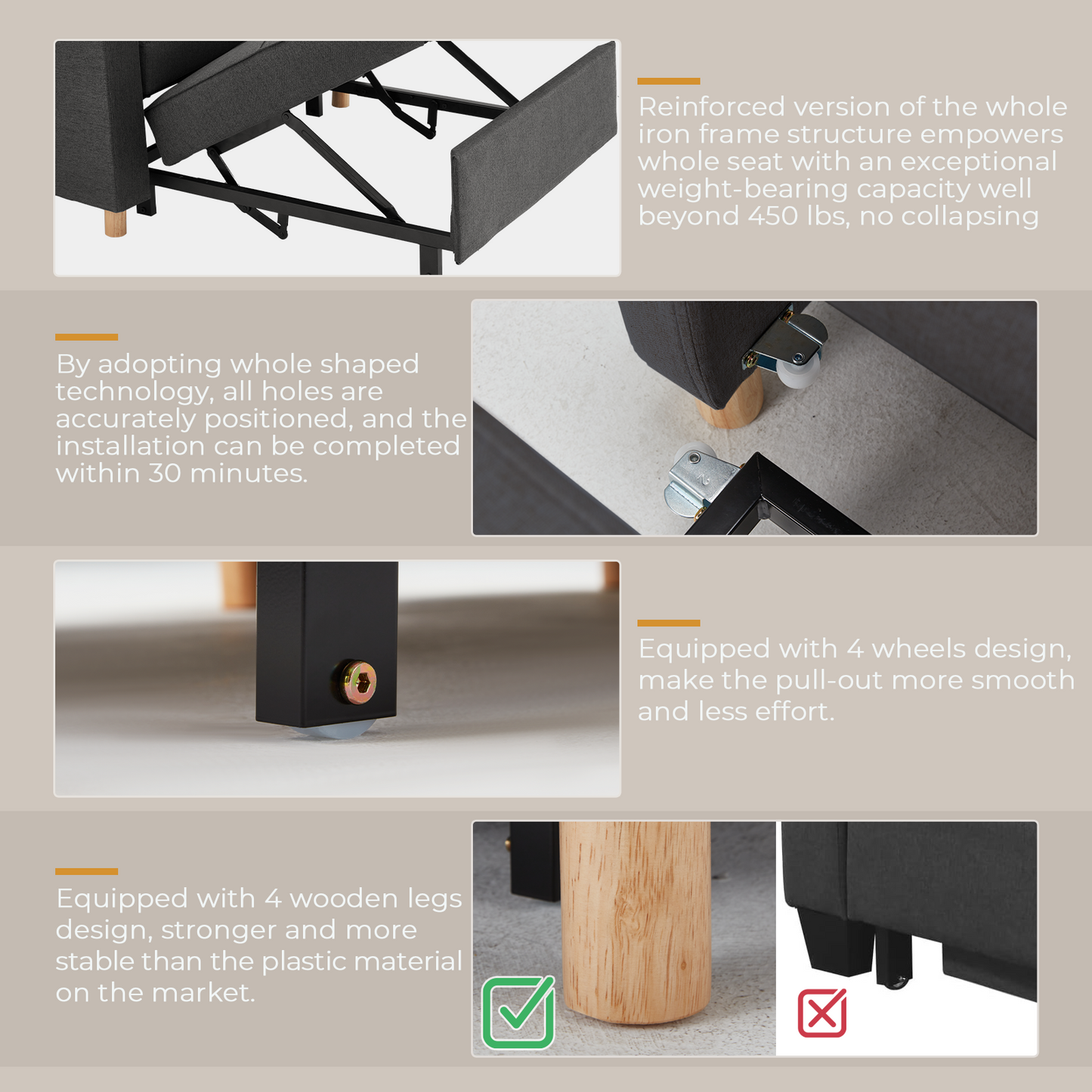 YODOLLA Sleeper Chair, 3-1 Convertible Chair Bed Pull Out Single Sofa Bed, Modern Grey