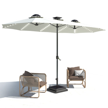 YODOLLA 15ft Patio Umbrella with Solar Lights, Cream