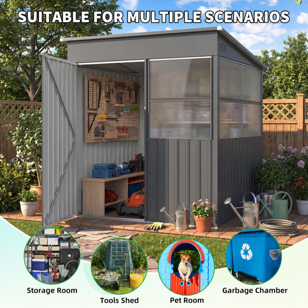 YODOLLA 6' x 6' Outdoor Lean-to Storage Shed, Galvanized Steel Garden Shed