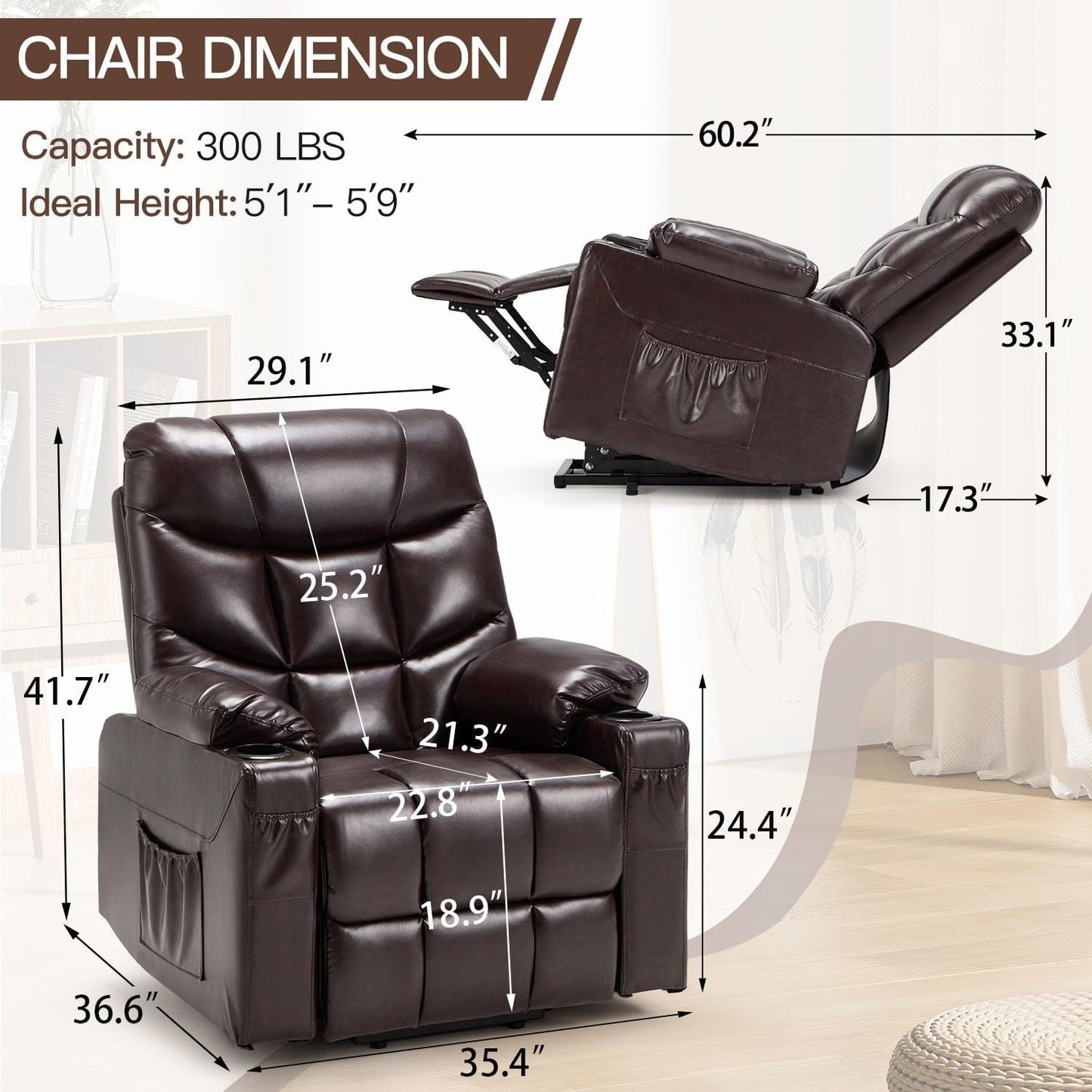 YODOLLA Massage Power Lift Recliner for Elderly