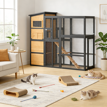 YODOLLA 75" Large Catio Outdoor Cat Enclosure with Weatherproof Roof, 4 Tiers Catios