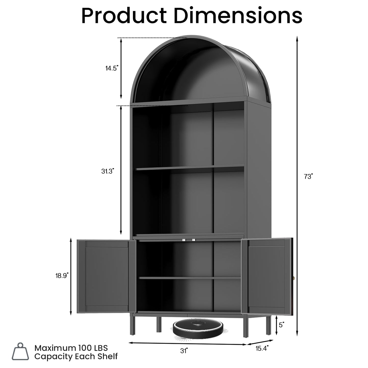 YODOLLA 73'' Arched Metal Bookshelf Display Cabinet