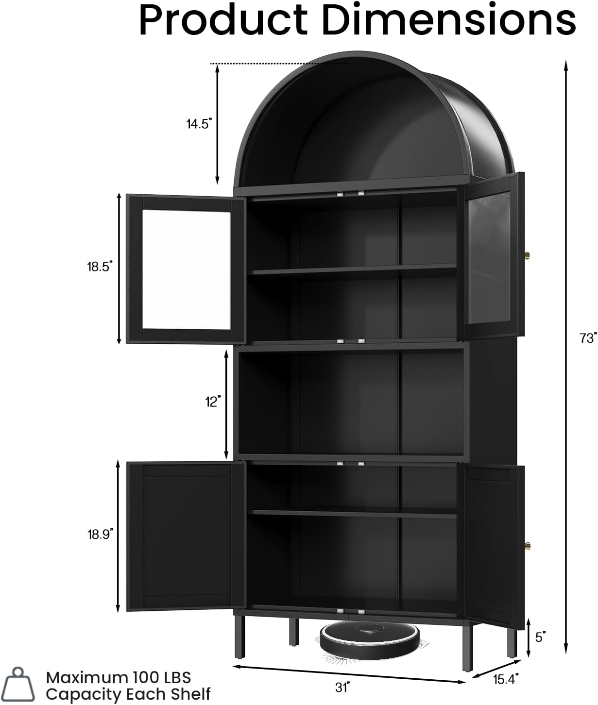 YODOLLA 73'' Arched Metal Bookshelf Display Cabinet