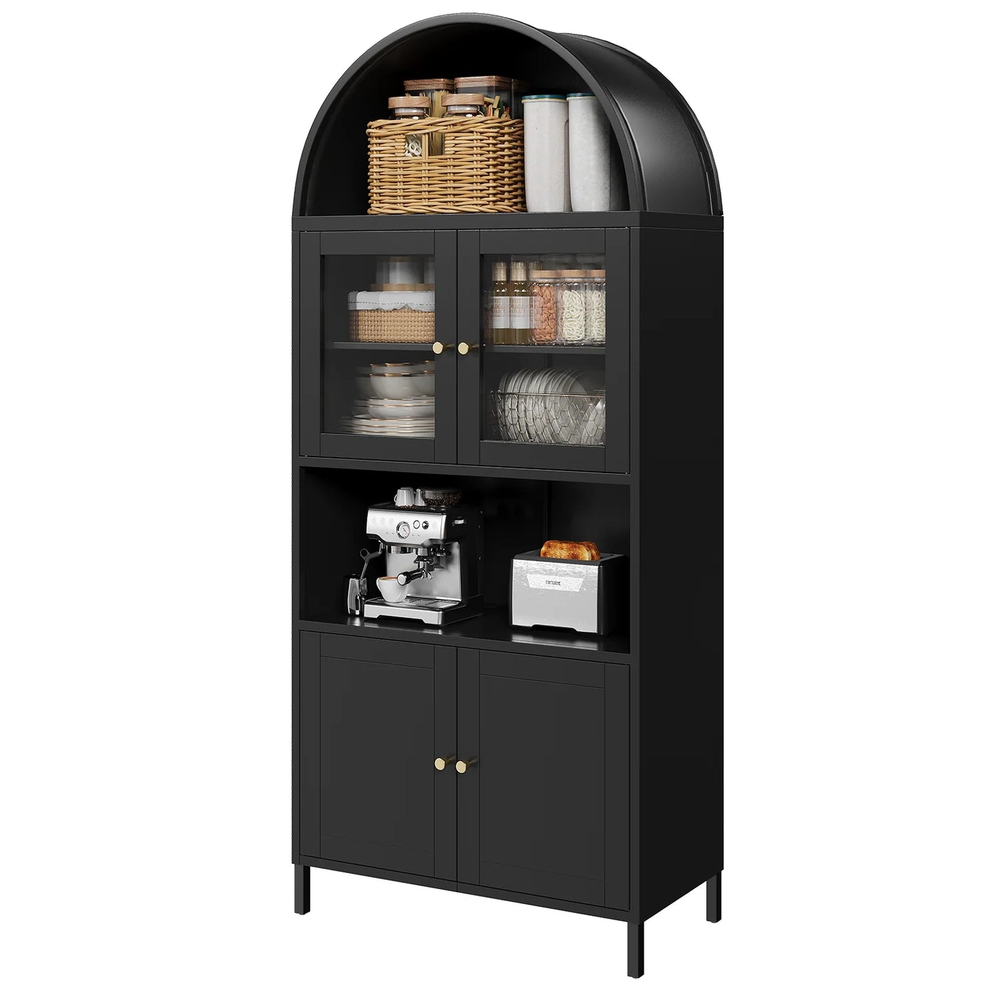 YODOLLA 73'' Arched Metal Bookshelf Display Cabinet
