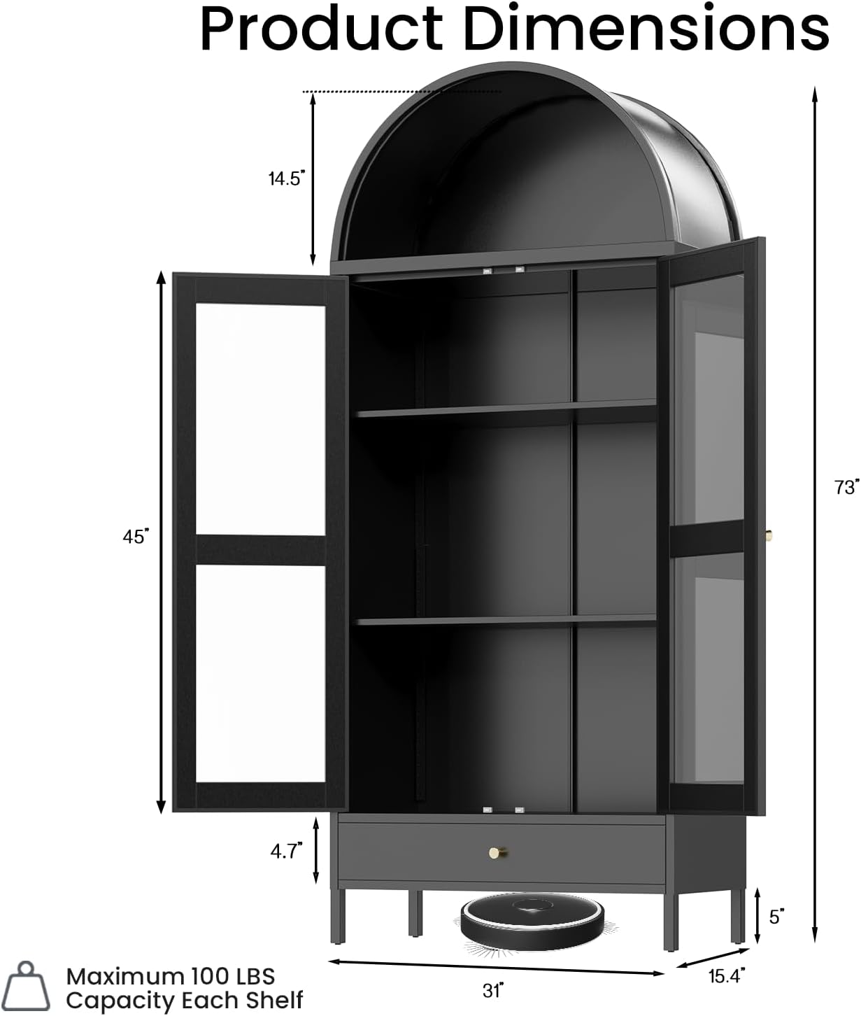 YODOLLA 73'' Arched Metal Bookshelf Display Cabinet