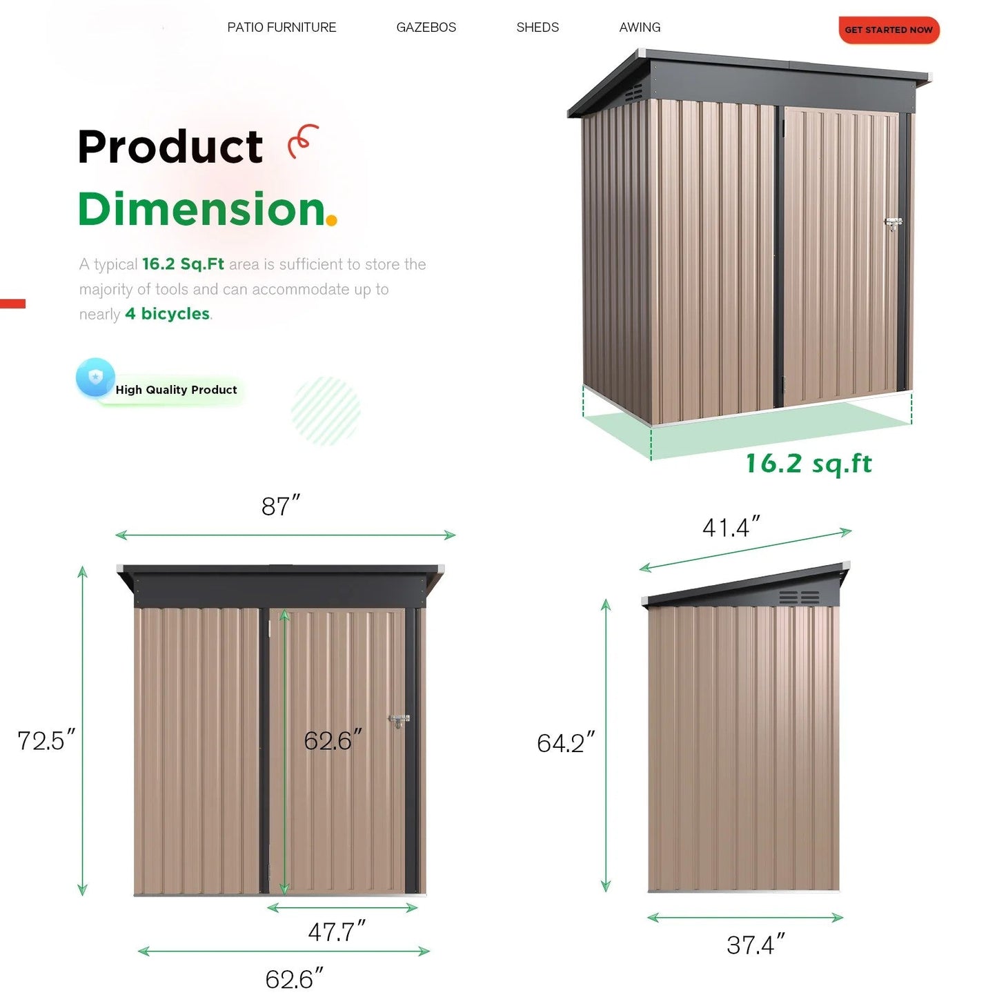 YODOLLA 5'x3' Outdoor Storage Shed