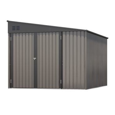 YODOLLA 8x10 Lean-to Shed, Outdoor Storage Shed, Grey