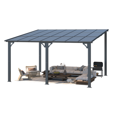 YODOLLA 14' x 12' Outdoor Pergola, Large Wall-Mounted Hard Top Gazebo, Dark Gray