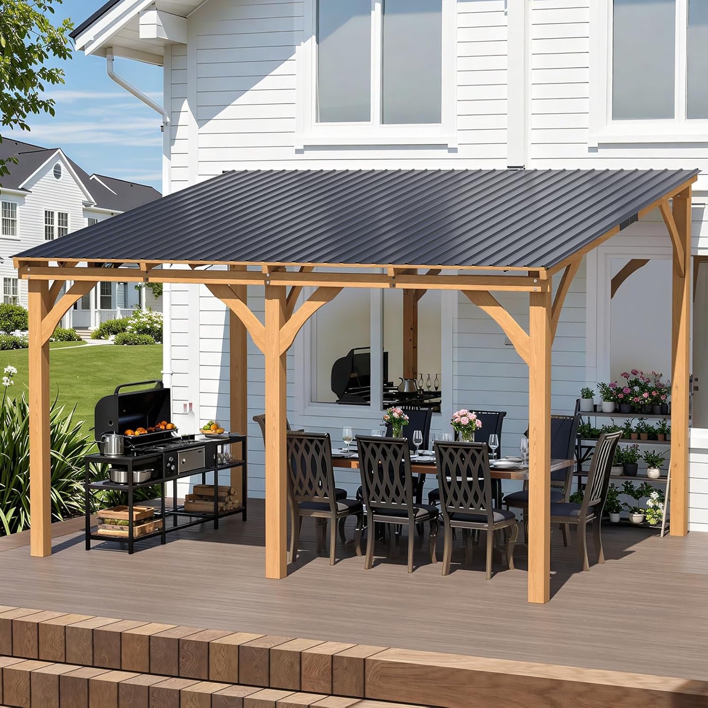 YODOLLA Wall Mounted Outdoor Wood Gazebo for Patio