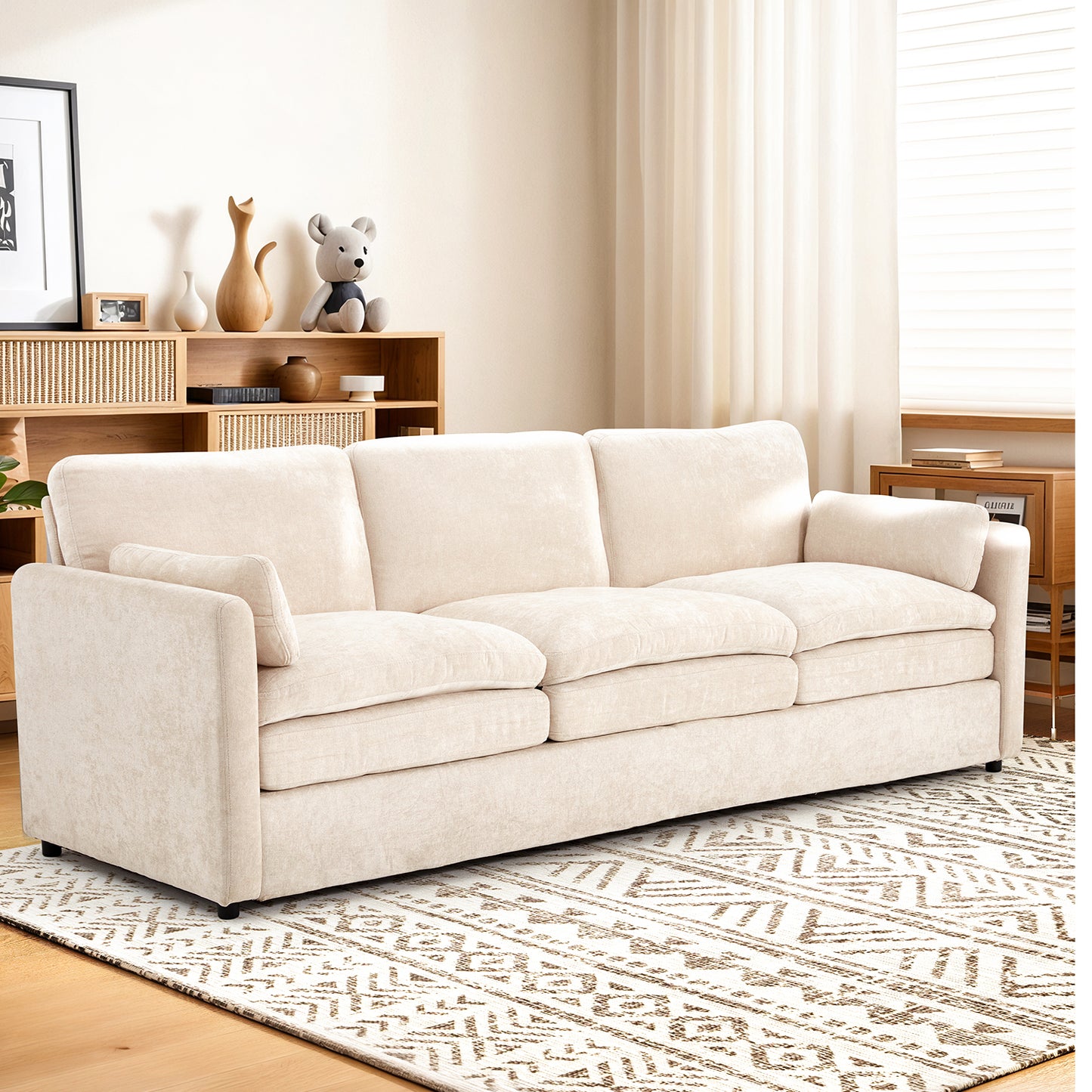 YODOLLA 89" Chenille Sofa, 3-Seater, 2 Removable Pillows, Cream White