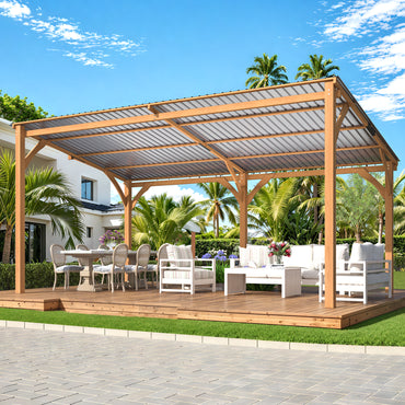 YODOLLA 16' x 10' Outdoor Wood Gazebo Lean to Hardtop Cedar Pergolas