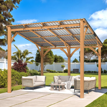 YODOLLA 10' x 10' Outdoor Wood Gazebo Lean to Hardtop Cedar Pergolas