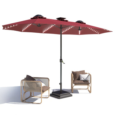 YODOLLA 15ft Patio Umbrella with Solar Lights, Red