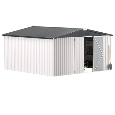 YODOLLA 12' x 12' Outdoor Storage Shed Large Metal Sheds, White
