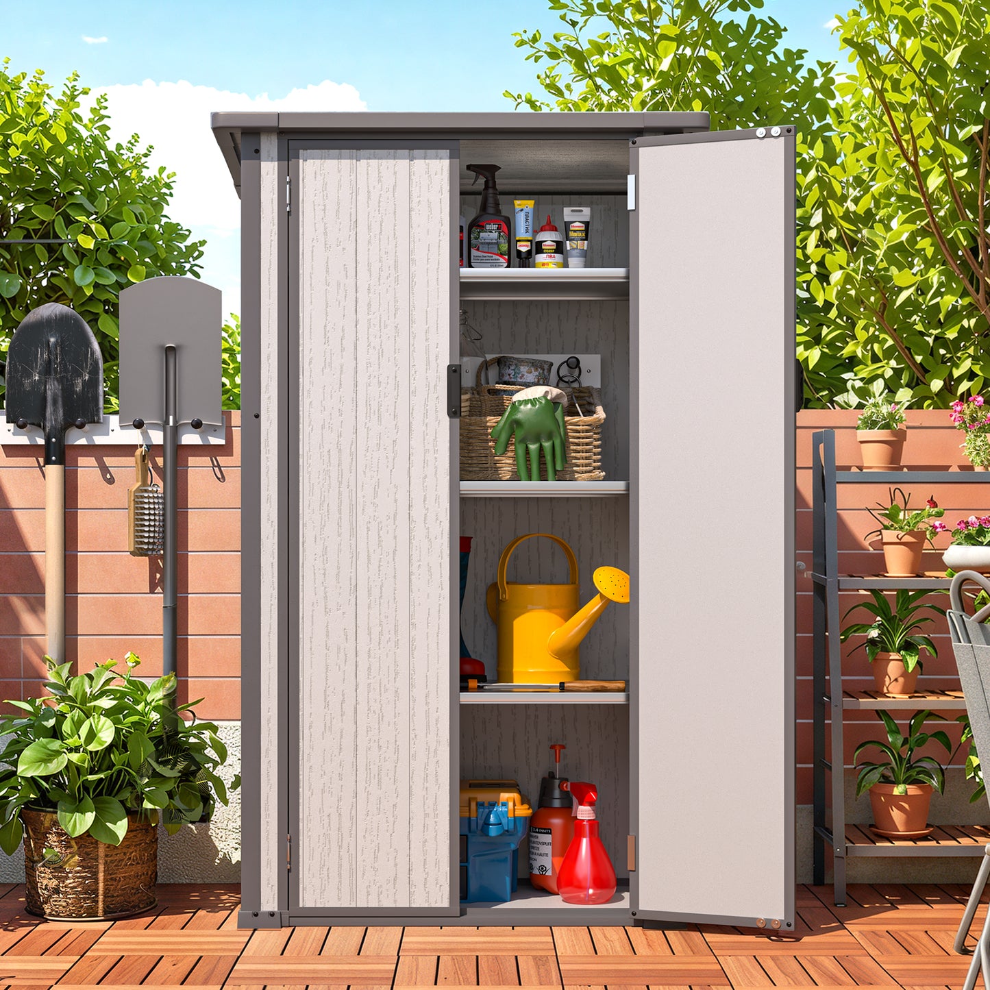 YODOLLA Tall Resin Outdoor Storage Cabinet Waterproof with Adjustable Shelves