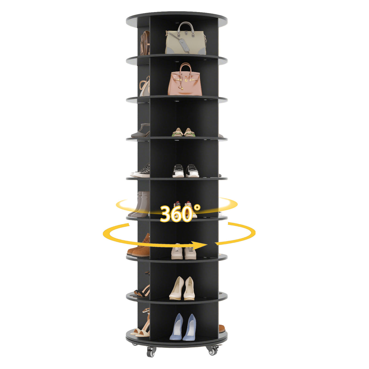 YODOLLA 8 Tier Rotating Shoe Rack, Shoe Tower Organizer Storage with Wheels