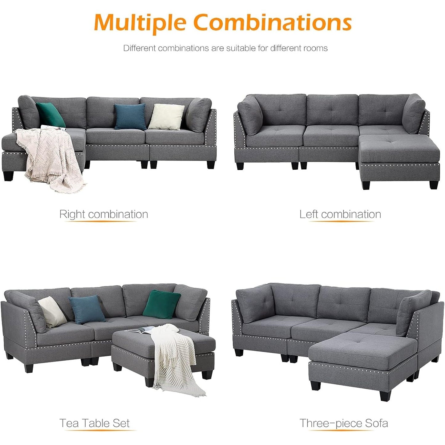 YODOLLA 88.6” L-Shaped Sofa Couch with Reversible Chaise, Fabric Gray