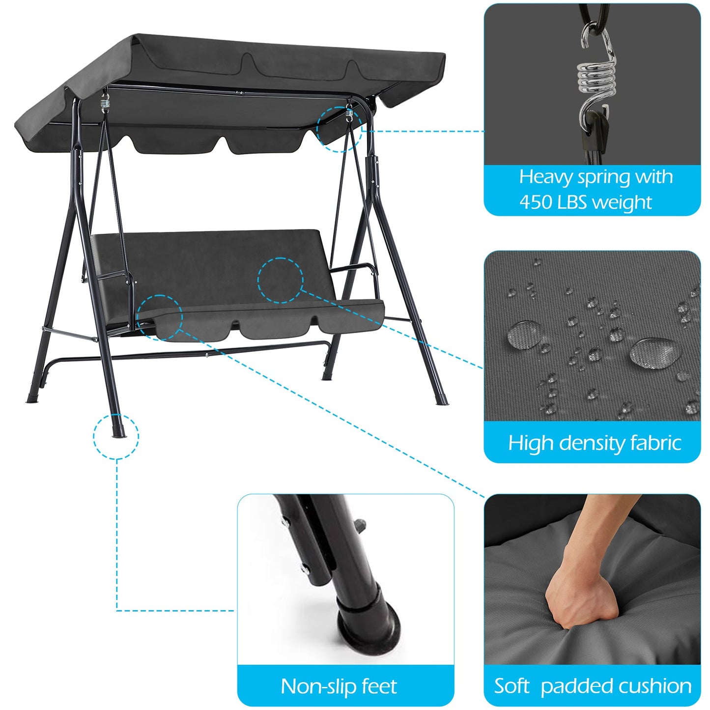 YODOLLA Comfortable Patio Swing with Canopy