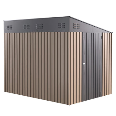 YODOLLA Outdoor 6' x 8' Metal Wall Side Lean to Storage Shed, Gray