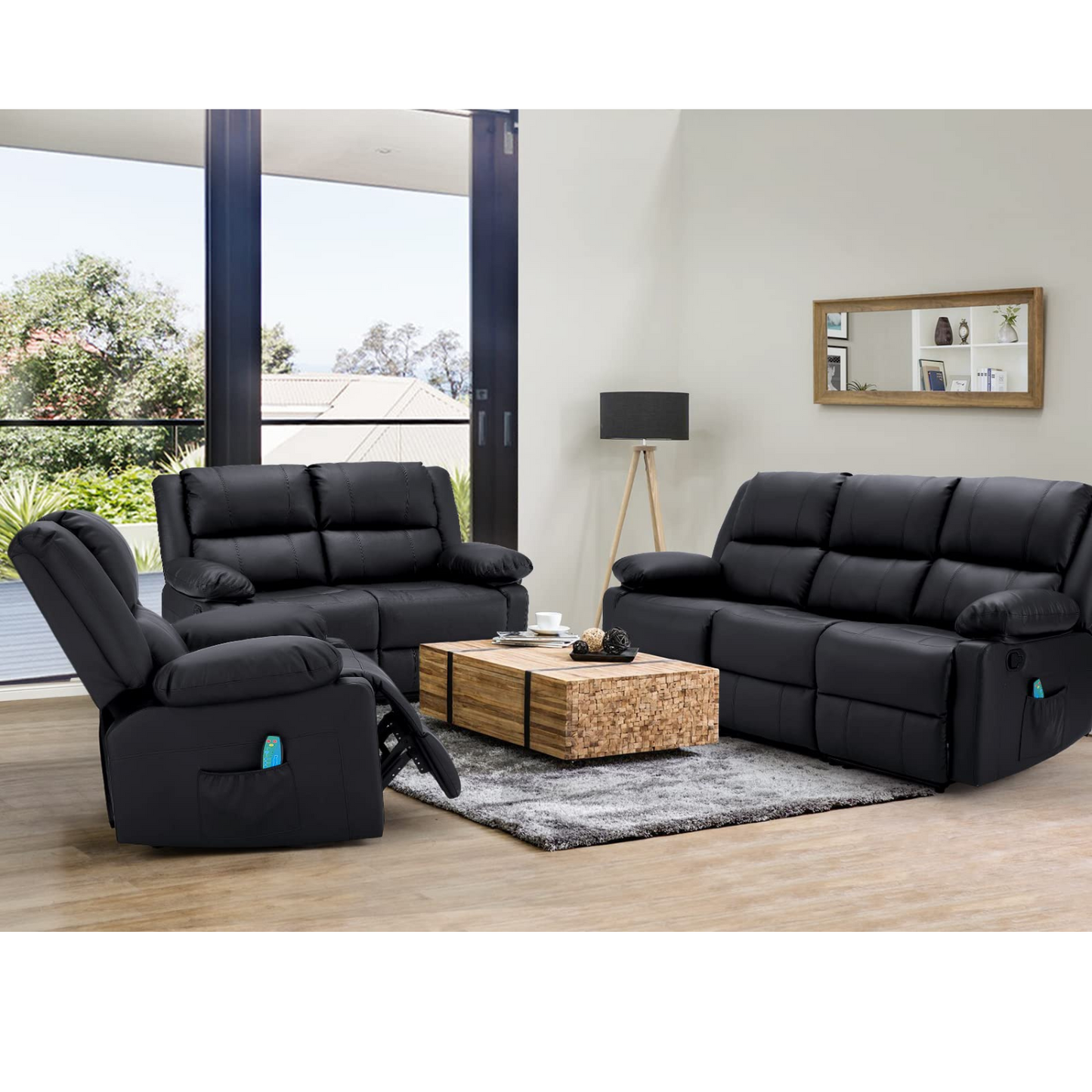 YODOLLA Reclining Sofa 3-Seater Couch, Black