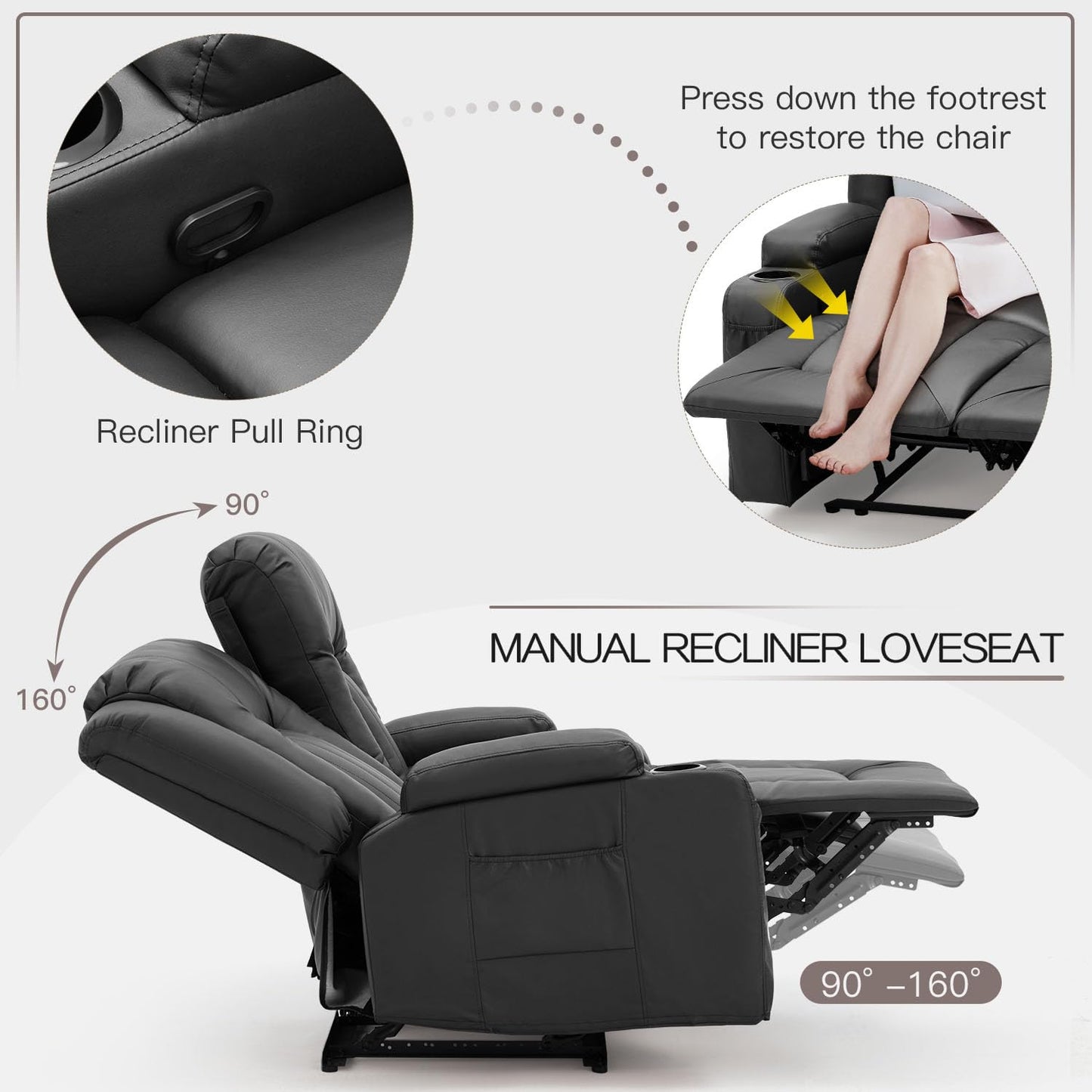 YODOLLA Double Recliner, Home Theater Seating
