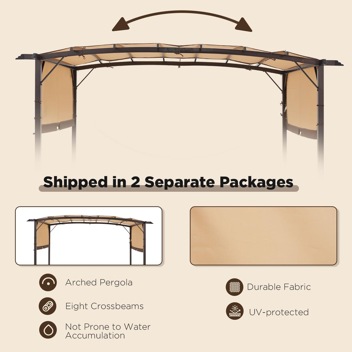 YODOLLA Metal 9' x 12' Outdoor Pergola and Gazebos, Beige