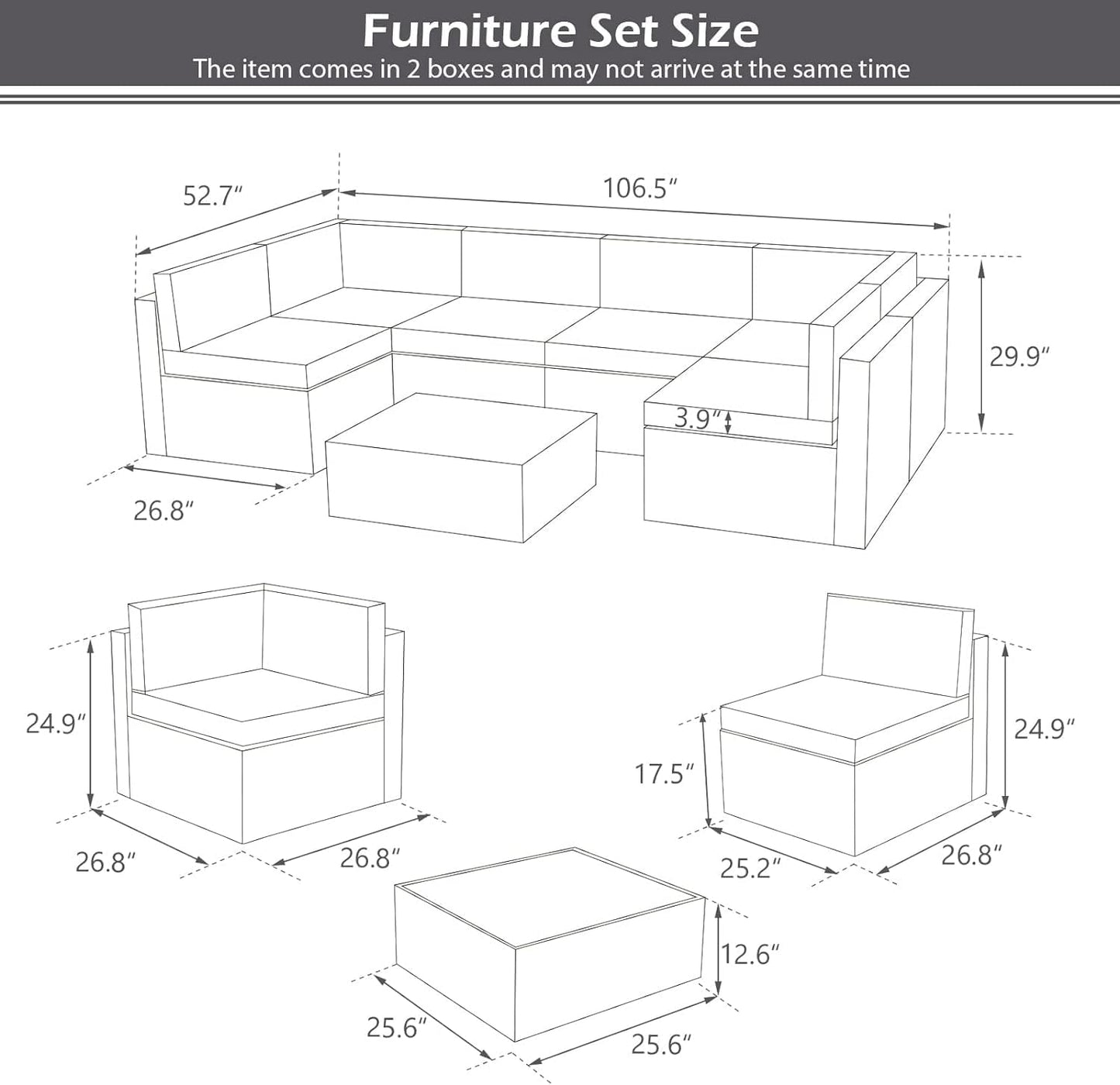 YODOLLA 8 Piece Outdoor Patio Furniture Set with Extra 43 Inch Fire Pit Table, Beige