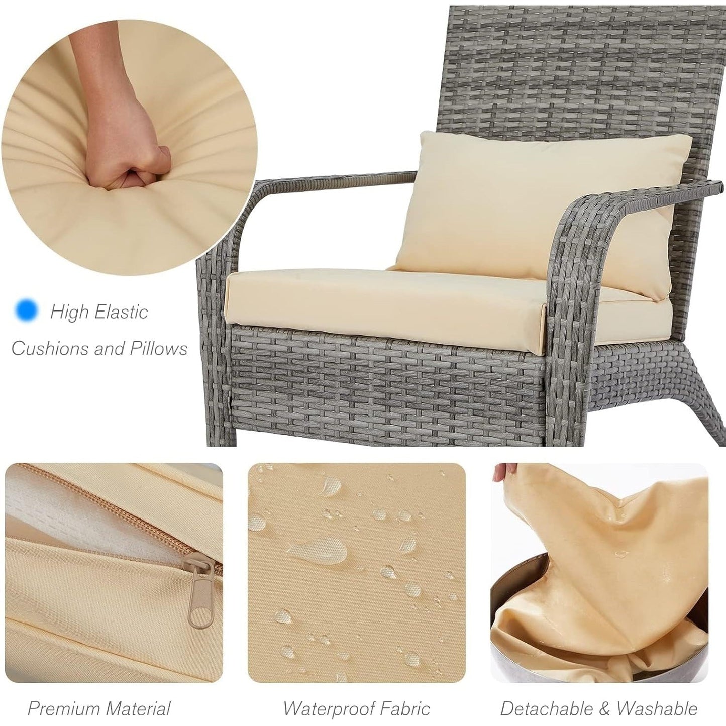 YODOLLA Patio Wicker Adirondack Chair, Coconino Rattan Dining Chairs,Grey