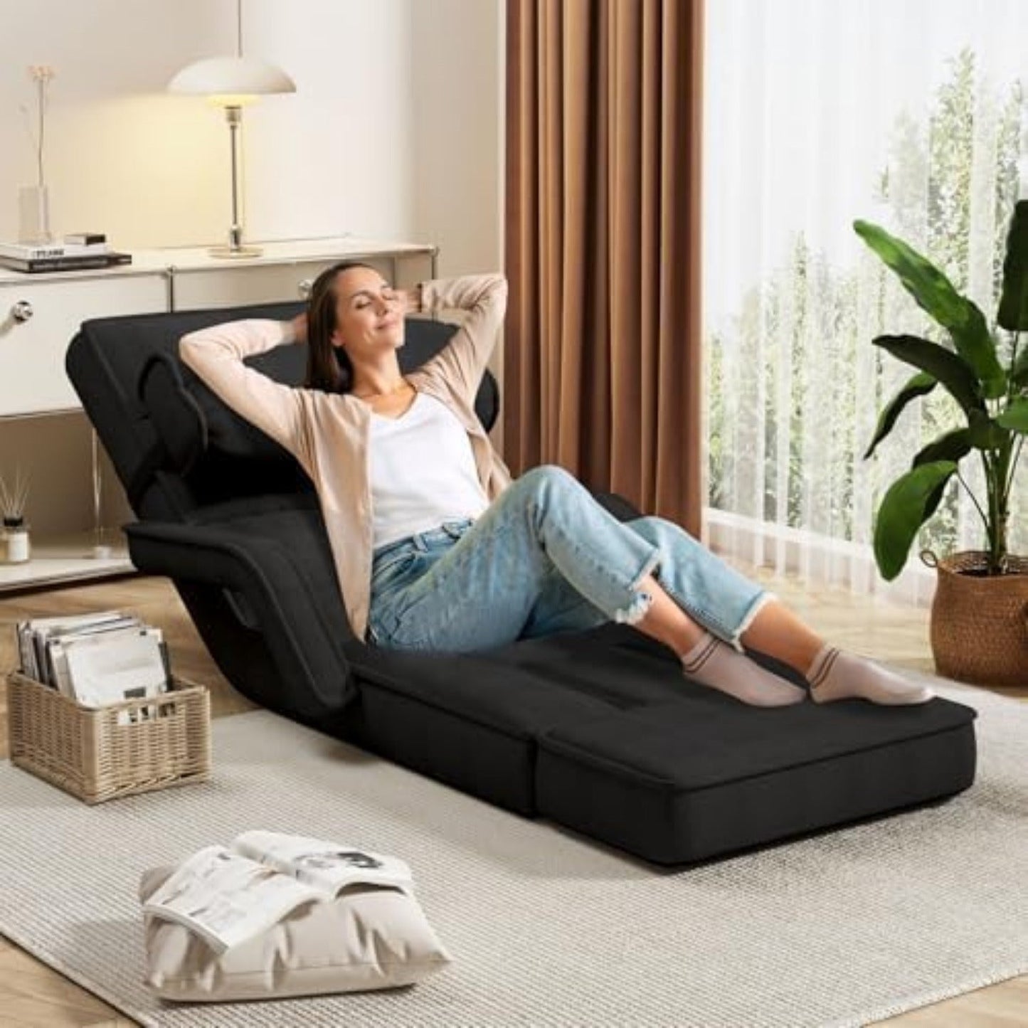 YODOLLA Folding Floor Chair, Small Sofa with Adjustable Backrest and Footrest