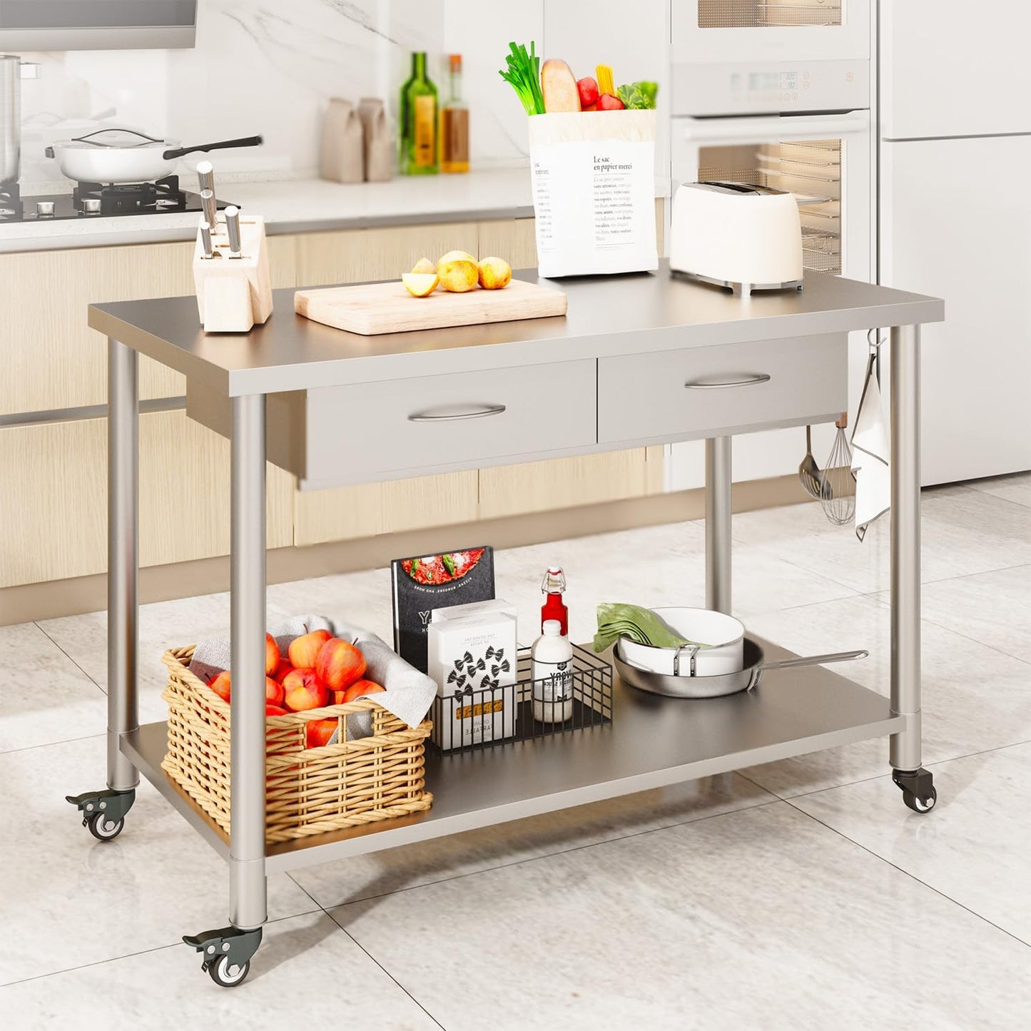 YODOLLA 48"x24" Stainless Steel Work Table with 2 Drawers