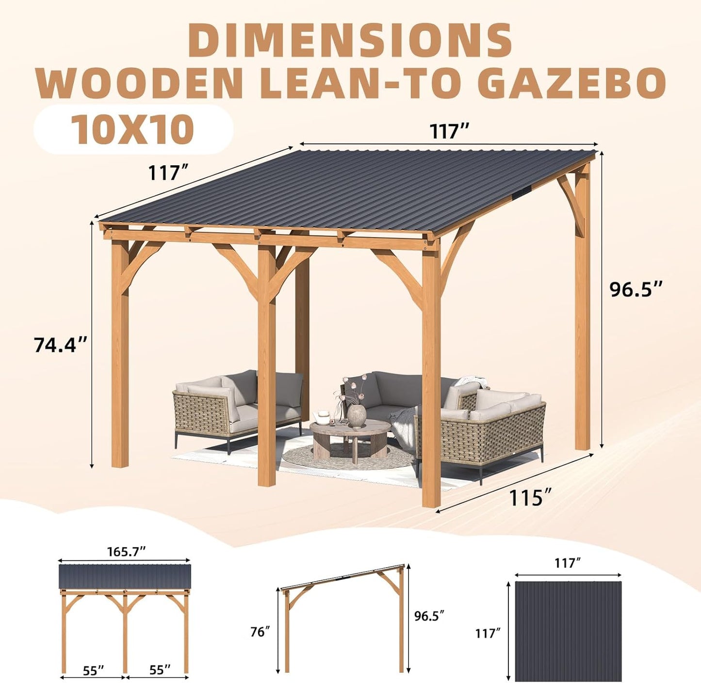 YODOLLA Wall Mounted Outdoor Wood Gazebo for Patio