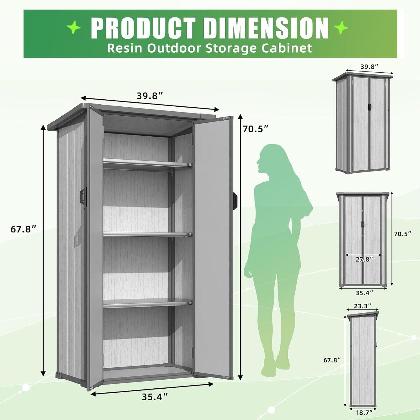 YODOLLA Tall Resin Outdoor Storage Cabinet Waterproof with Adjustable Shelves