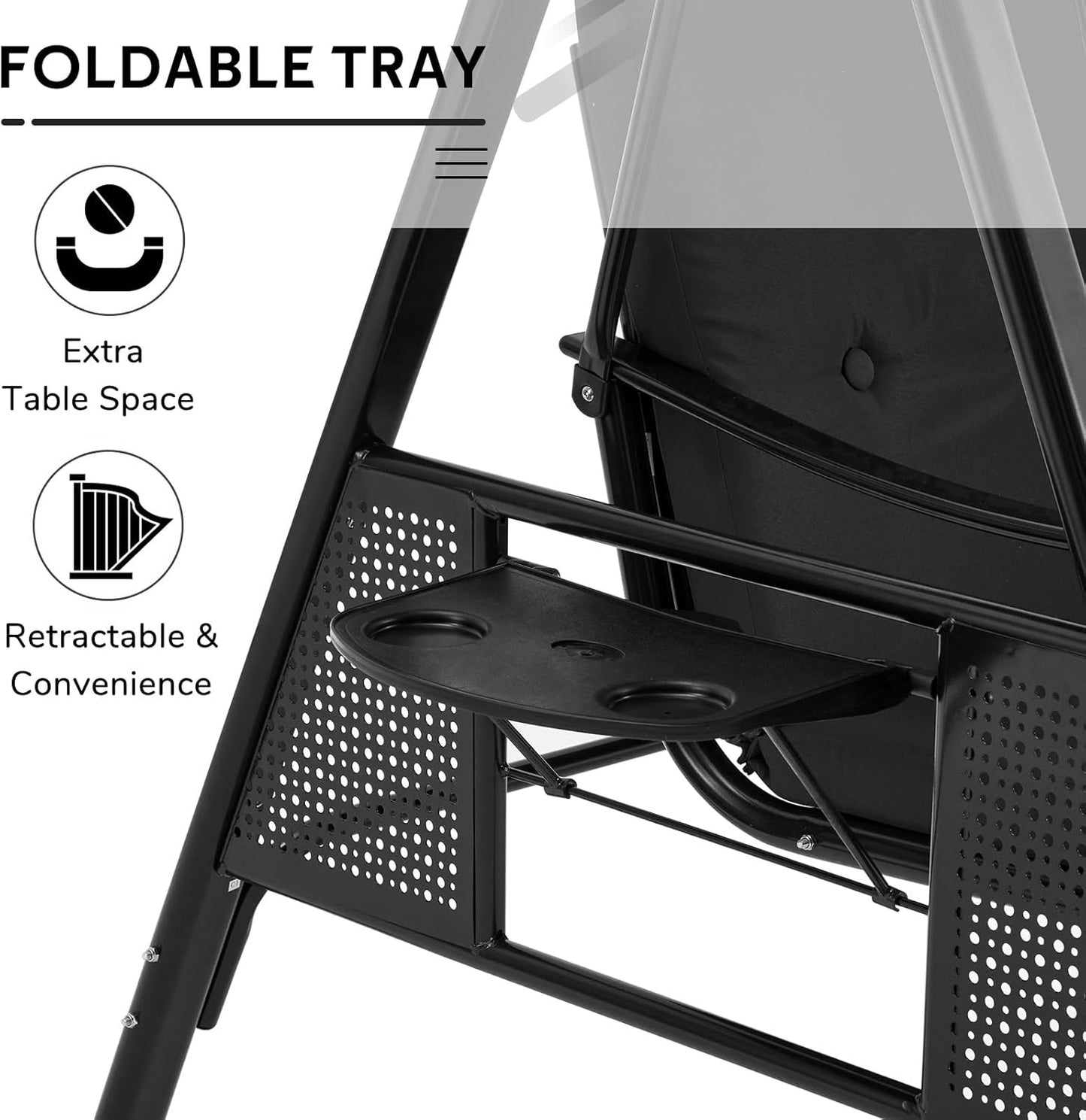 YODOLLA 3-Seat Patio Porch Swing Chair, Black