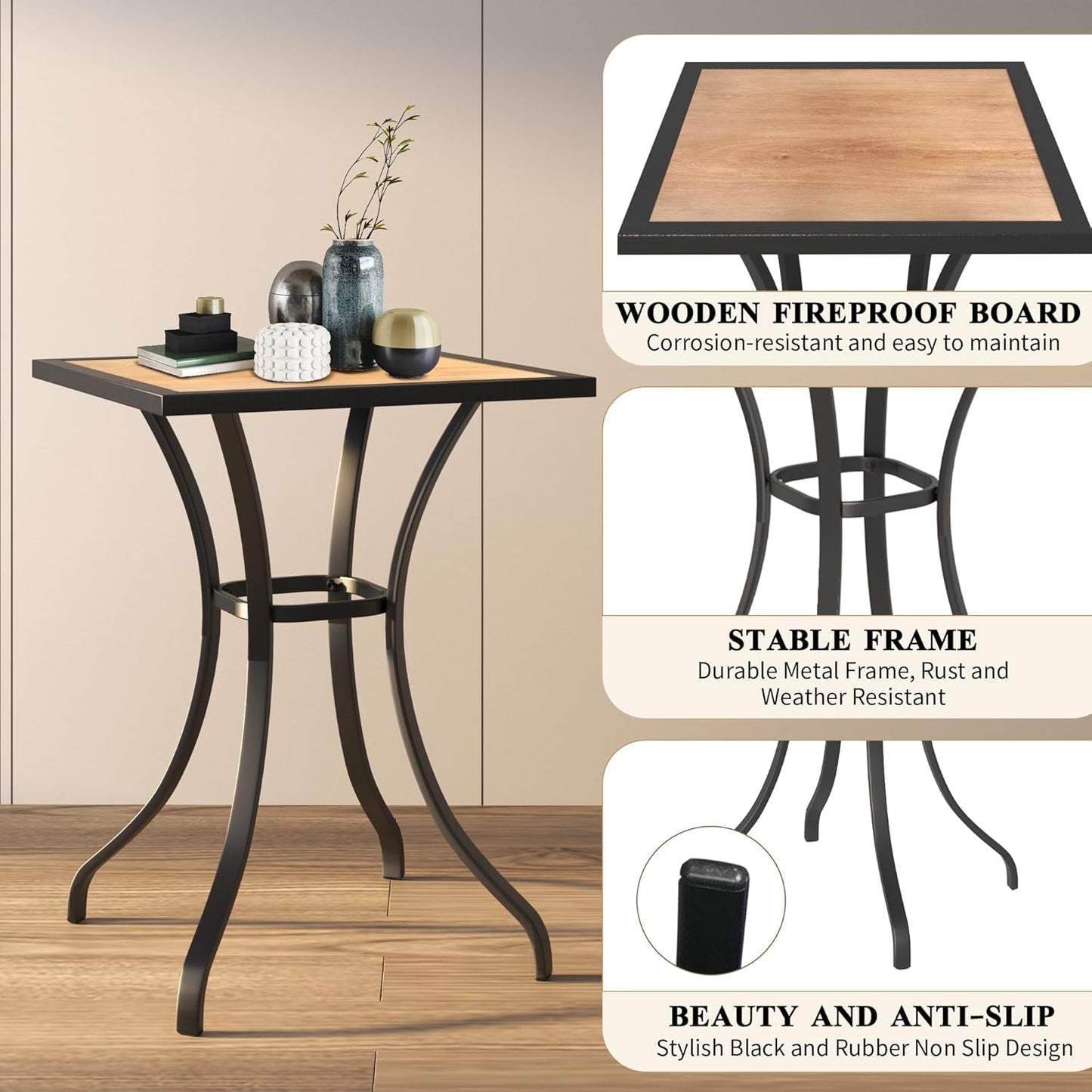 YODOLLA 3 Piece Swivel Bar Set with Cushion, Patio High Top Table and Chairs