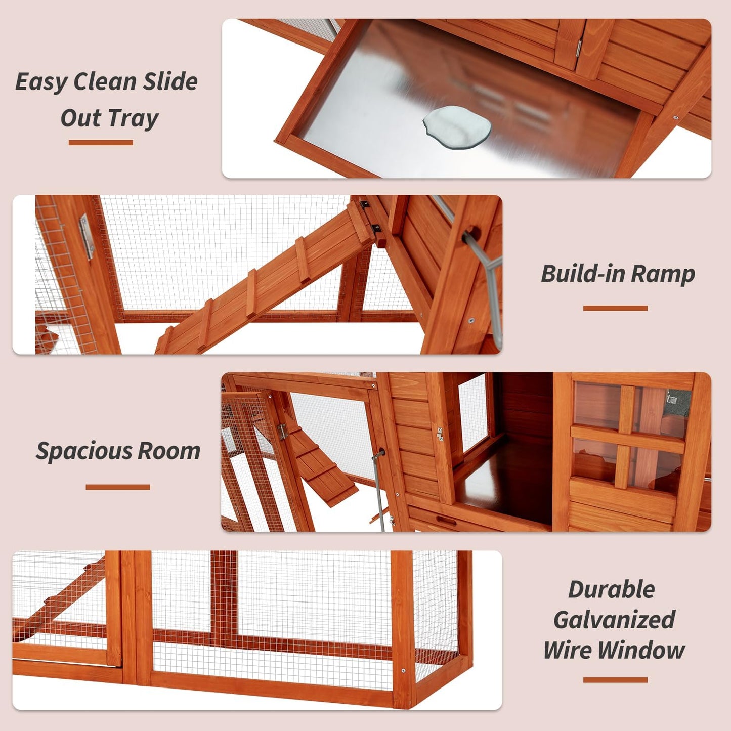 YODOLLA 123" Large Wooden Chicken Coop for 4-6 Chickens, Natural Wood