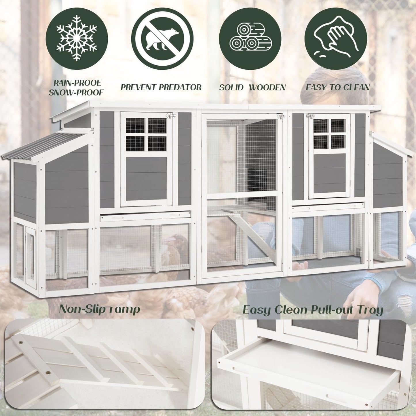 YODOLLA 98'' Extra Large Chicken Coop Wood Chicken House with 4 Nesting Boxes