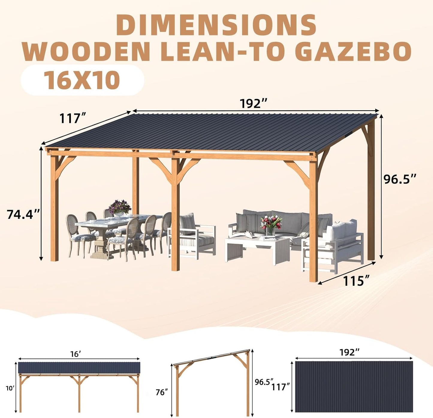 YODOLLA Wall Mounted Outdoor Wood Gazebo for Patio