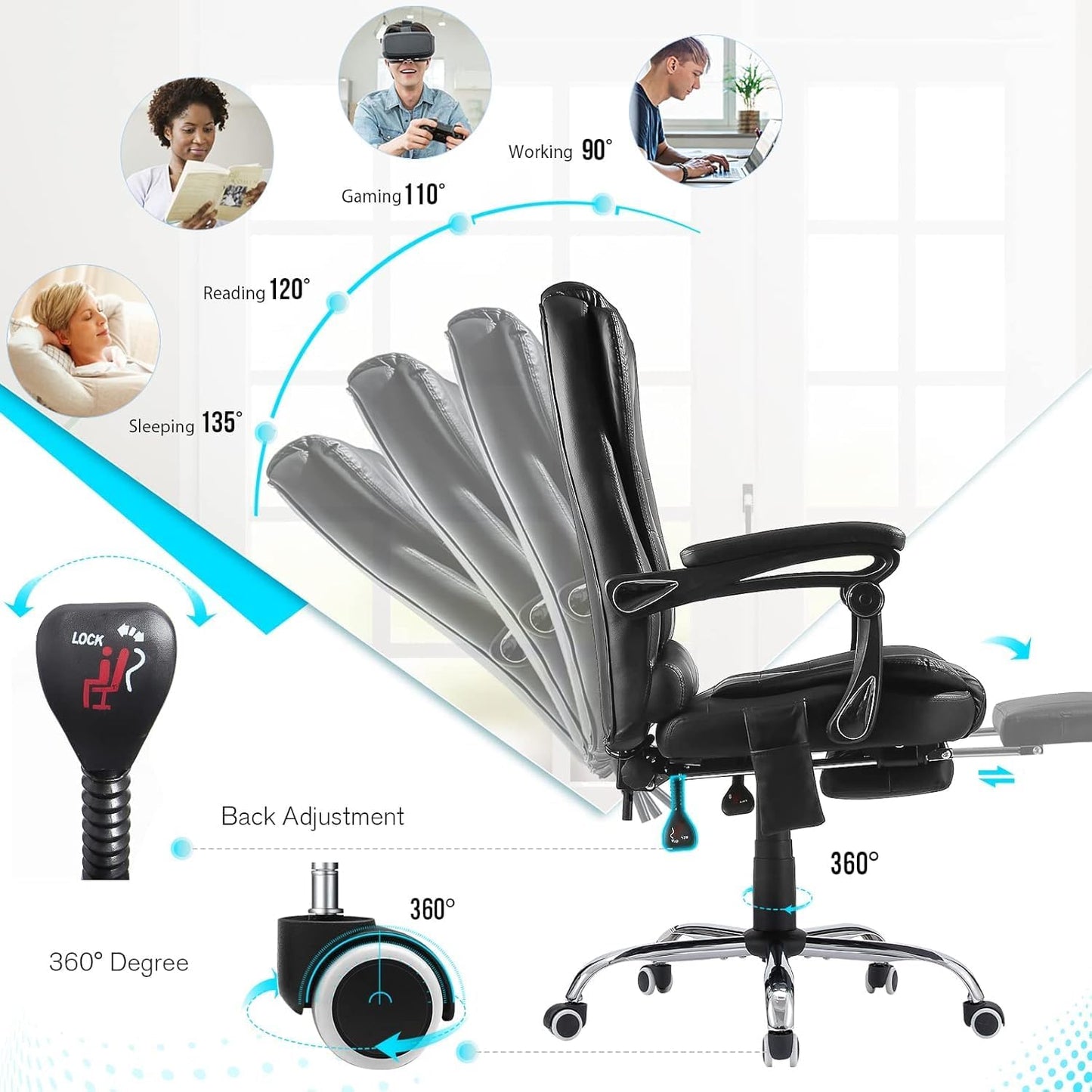 YODOLLA Adjustable Office Chair with Foot Rest, Heat and 7 Points Vibration Massage
