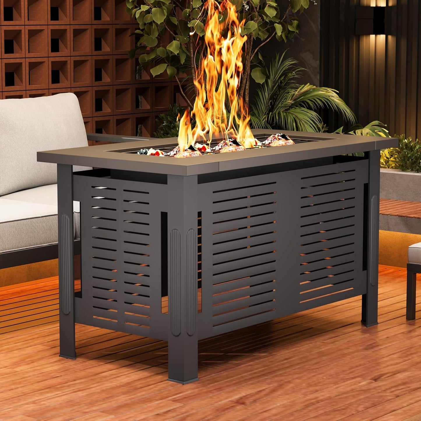YODOLLA 43 Inch Metal Fire Pit Table Outdoor Fireplaces with Waterproof Cover,