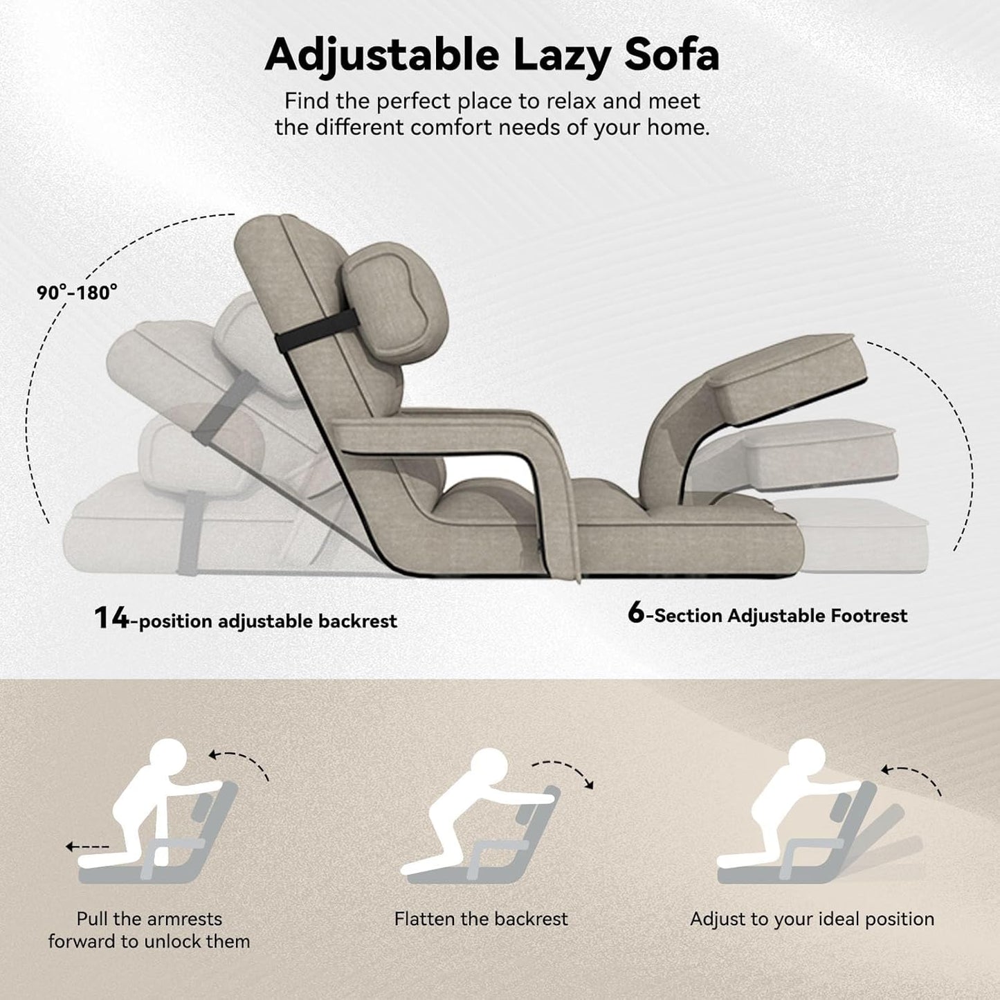 YODOLLA Folding Floor Chair, Small Sofa with Adjustable Backrest and Footrest