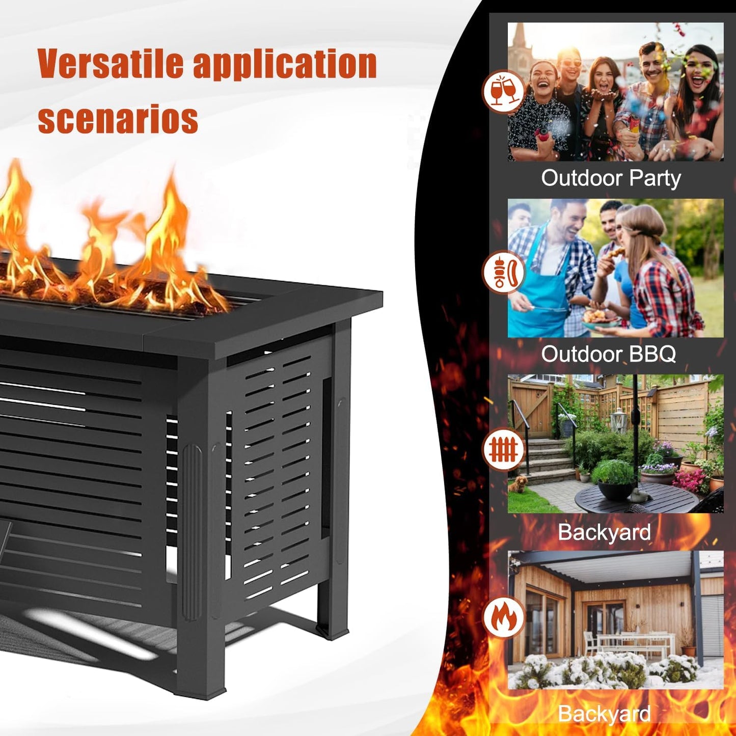 YODOLLA 43 Inch Metal Fire Pit Table Outdoor Fireplaces with Waterproof Cover,