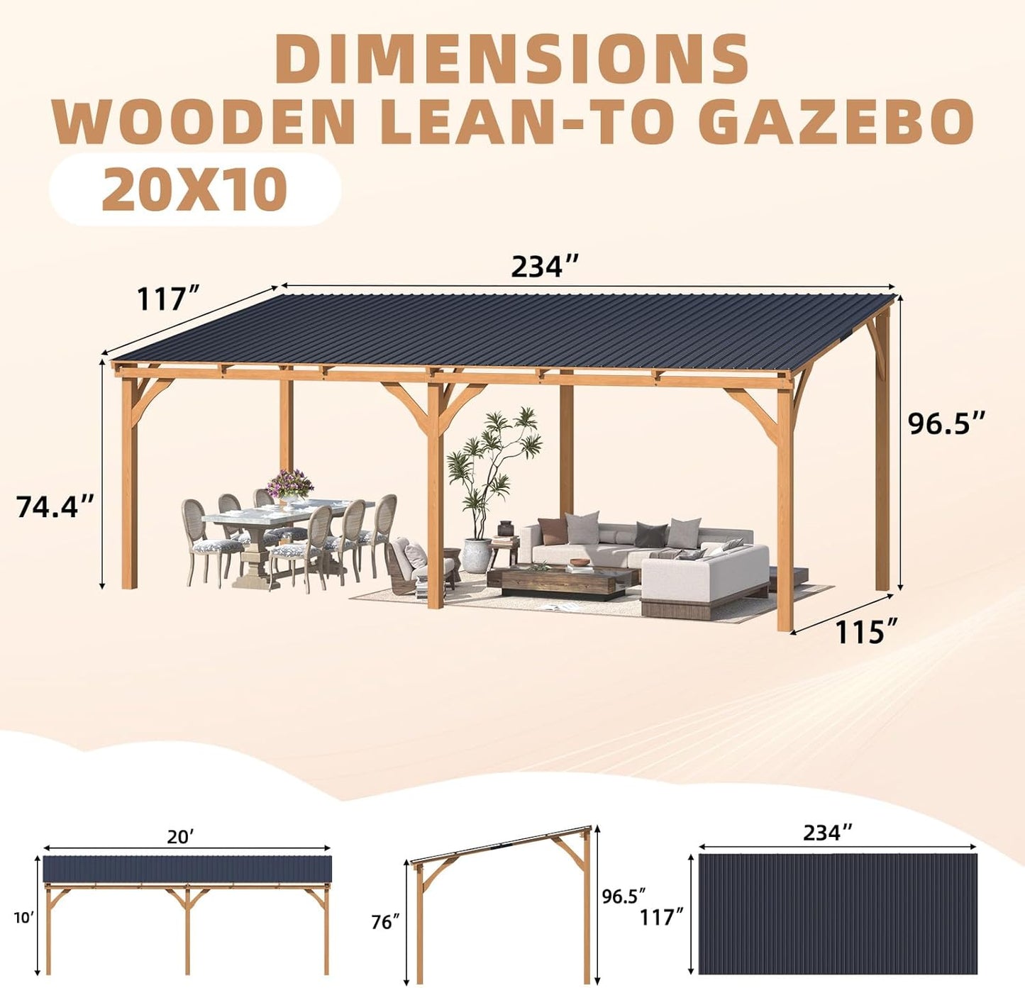 YODOLLA Wall Mounted Outdoor Wood Gazebo for Patio