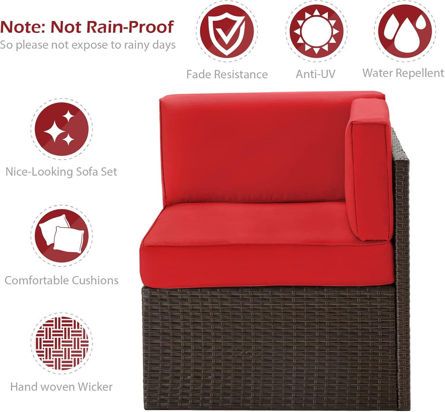 YODOLLA 7 Piece Outdoor Patio Furniture Set, Brown & Red
