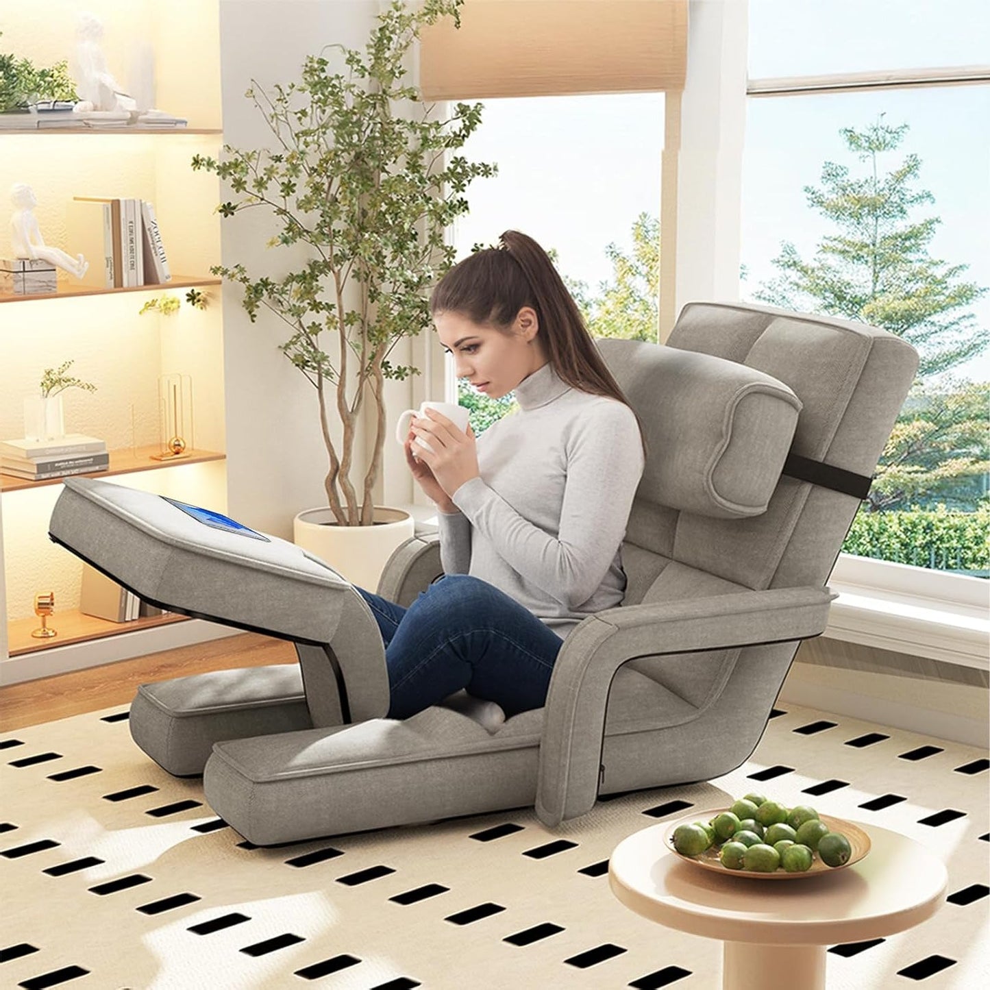 YODOLLA Folding Floor Chair, Small Sofa with Adjustable Backrest and Footrest
