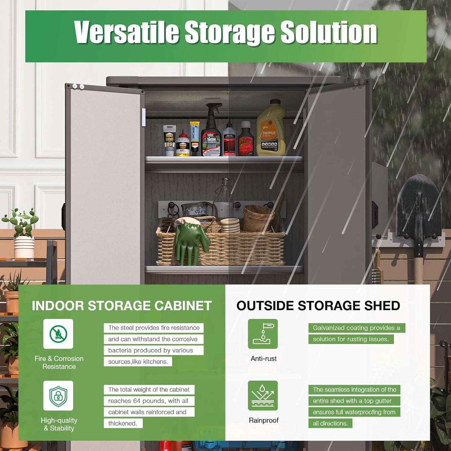 YODOLLA Tall Resin Outdoor Storage Cabinet Waterproof with Adjustable Shelves