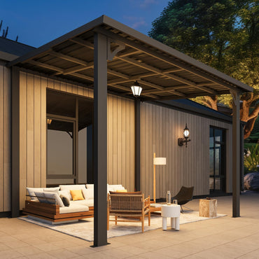 YODOLLA Pergola 10'x8' Hardtop Wall-Mounted Lean to Gazebo for Patio, Dark Grey