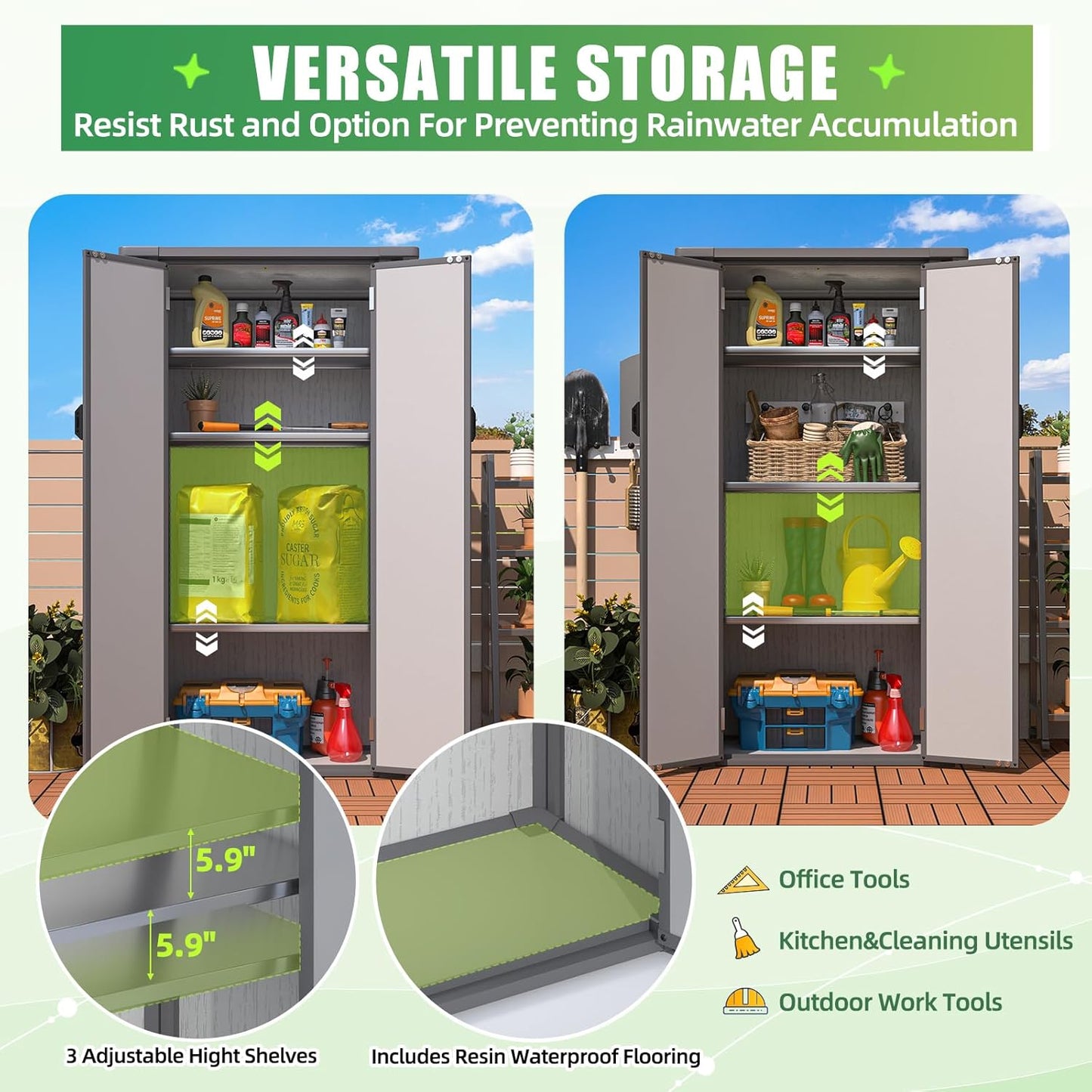 YODOLLA Tall Resin Outdoor Storage Cabinet Waterproof with Adjustable Shelves