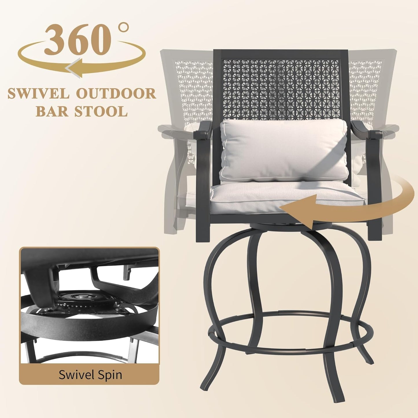 YODOLLA 3 Piece Swivel Bar Set with Cushion, Patio High Top Table and Chairs