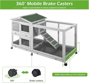 YODOLLA 61.5'' Wooden Rabbit Hutch Two Story Bunny Cage