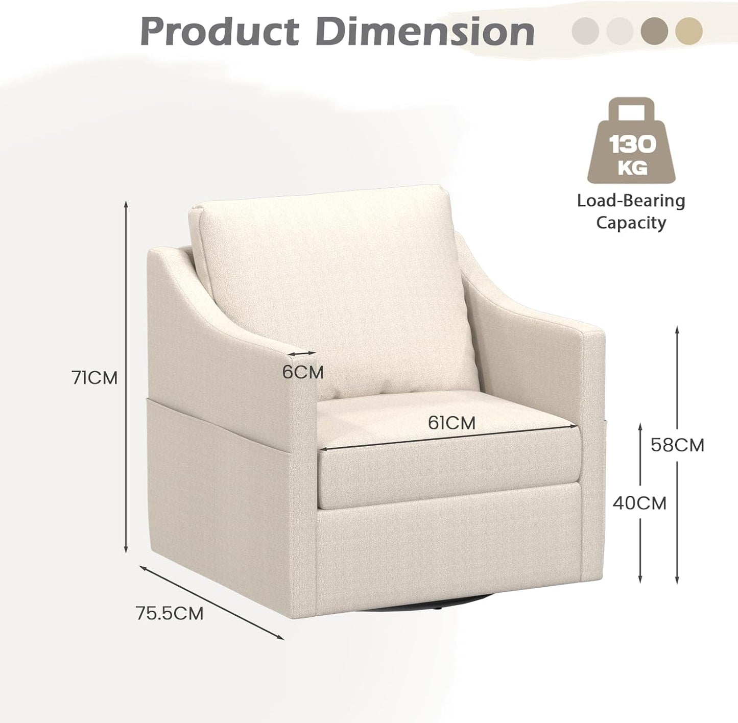 YODOLLA Swivel Armchair Fabric Accent Chair Nursery Rocking Chairs